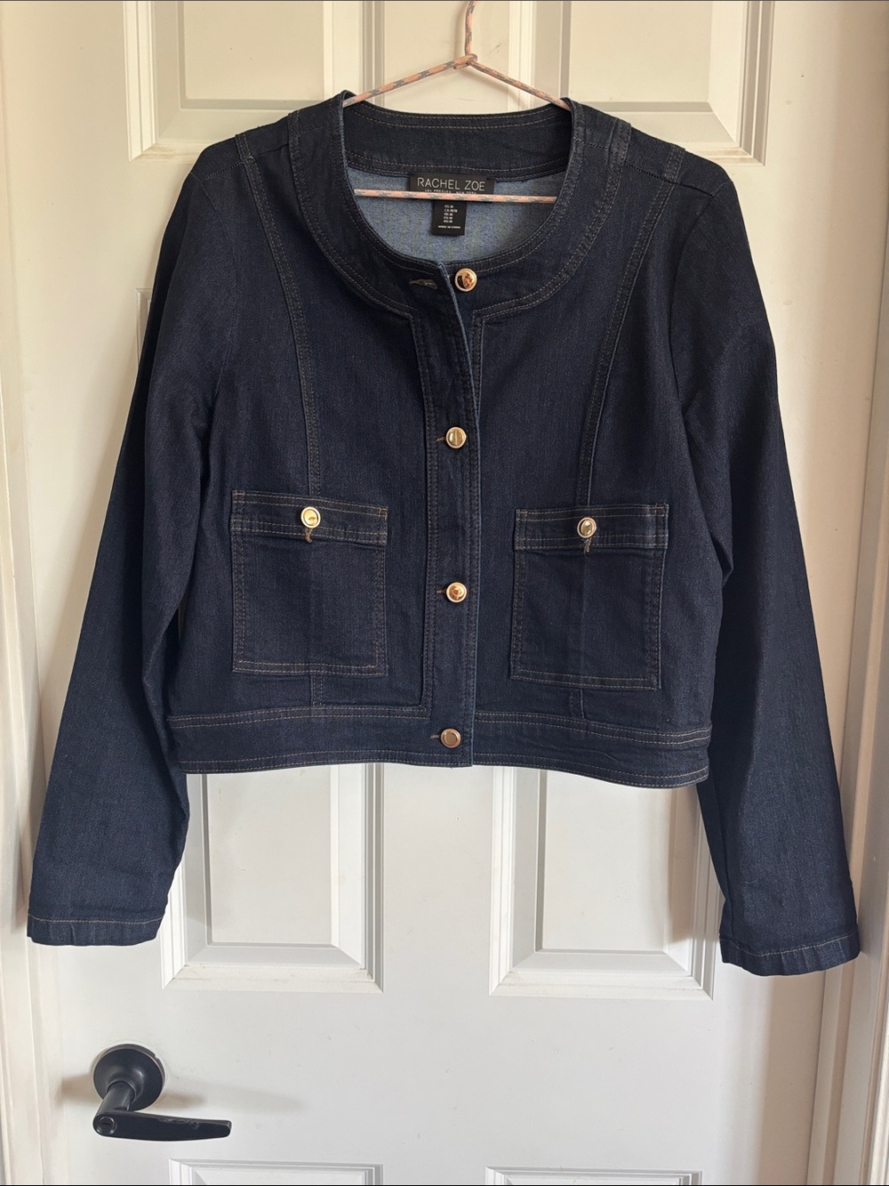Rachel Zoe Dark Navy Cropped Jean Jacket with Gold Buttons